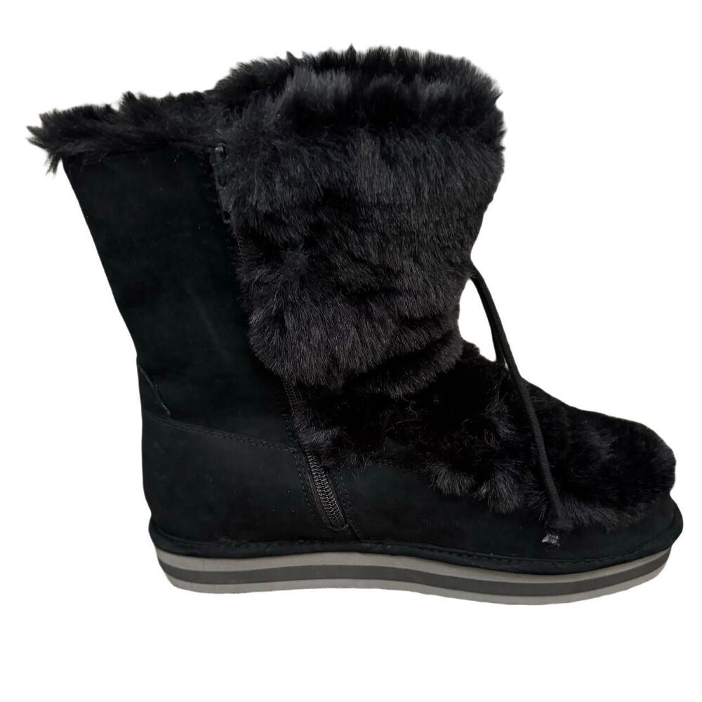Sun and Stone Faux Fur Winter Boots  Black, Cozy Lined, Suede Finish, Size 7 NIB